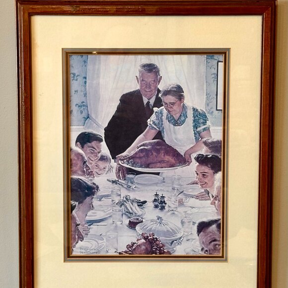 framed vintage Norman Rockwell "Freedom from Want" also known as "The Thanksgivi - Picture 2 of 7